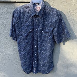 Rafter C Cowboy Collection Pearl Snap XL 32x22 Shirt Blue White Paisley